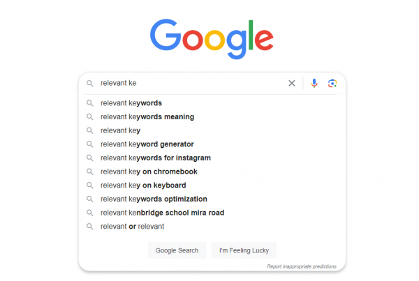 Google search about "relevant keyword"