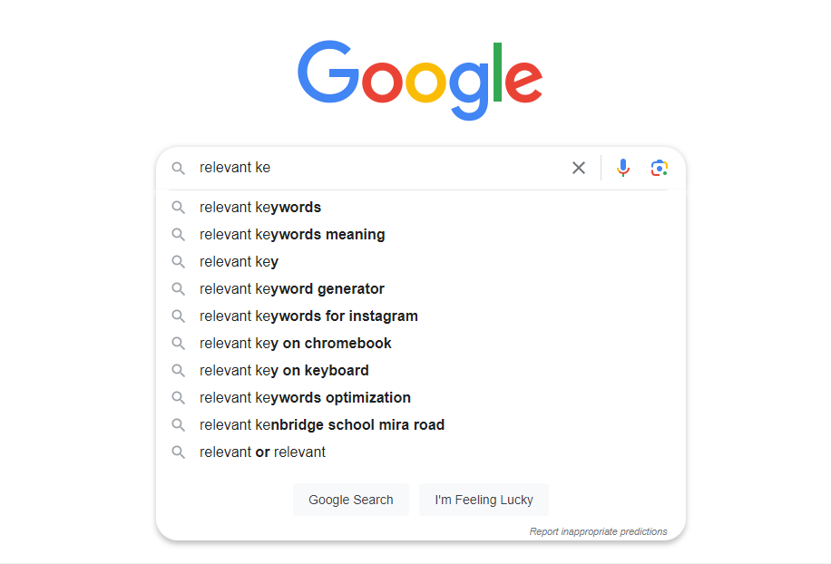 Google search about "relevant keyword"