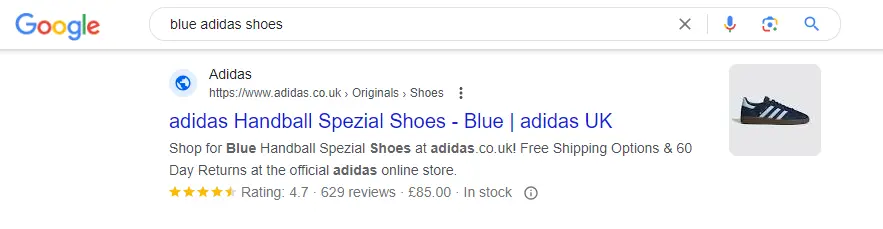 Google result page with rich snippets